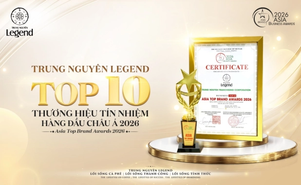Khoảnh Khắc Trung Nguyên Legend Và Trung Nguyên E-Coffee Cùng Được Vinh Danh “Top 10 Thương Hiệu Tín Nhiệm Hàng Đầu Châu Á 2026”