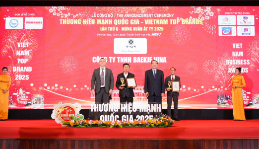 Công ty TNHH Baekje VINA vinh dự lọt Top 12 Thương Hiệu Mạnh Quốc Gia - Viet Nam Top Brand Awards lần thứ X mừng xuân Ất Tỵ 2025