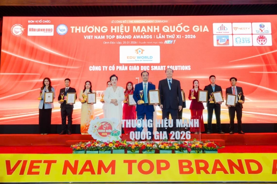 Hệ thống trung tâm anh ngữ Edu World vinh dự nhận 02 giải thưởng tại lễ công bố Thương Hiệu Mạnh Quốc Gia năm 2026